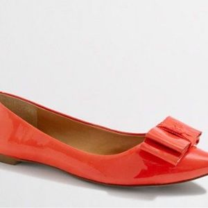 J. Crew Emery Patent Leather Bow Flats Size 8.5 Orange Bright Persimmon NIB